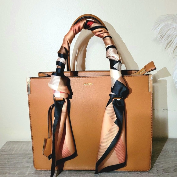 Aldo Handbags - Aldo Rhani Brown Tote Bag Handle Gold Accents With a Free Scarf